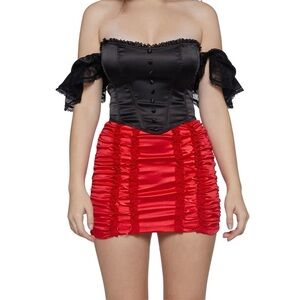 NWT Large Corset Top Black Satin Button front lace up back off the shoulder